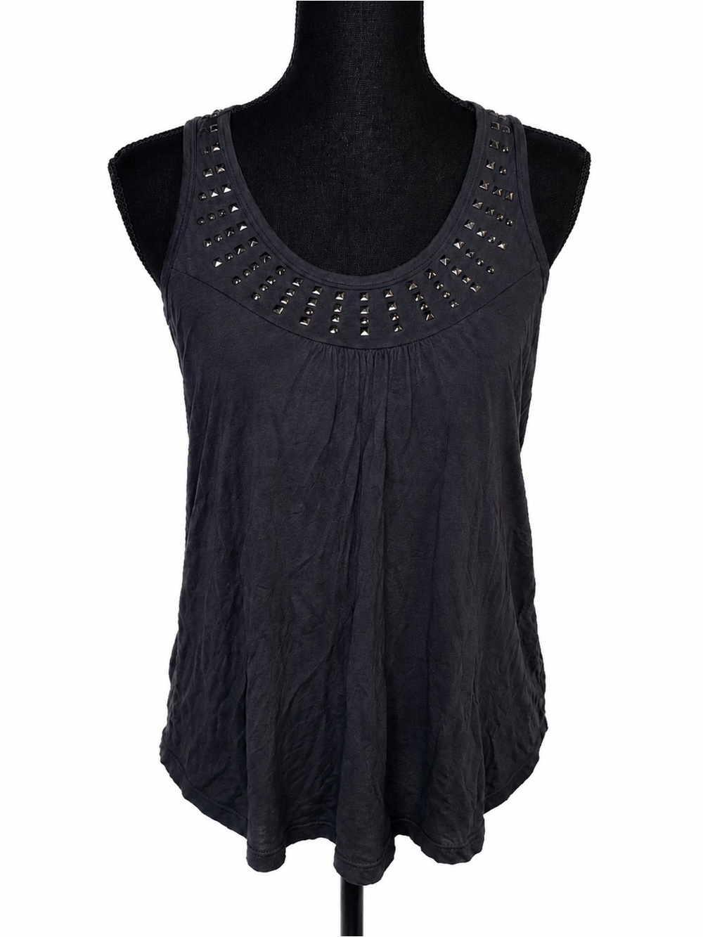 Studded Scoop Neck Black Tank Top